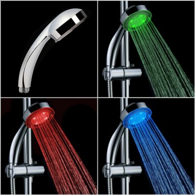 3 Color LED Auto Changing Fixed Shower Head Temperature Sensor Bath ...
