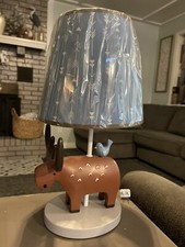 Lambs Ivy Baby Moose Bird Blue Room Lamp With Shade Nursery Light Boy/girl