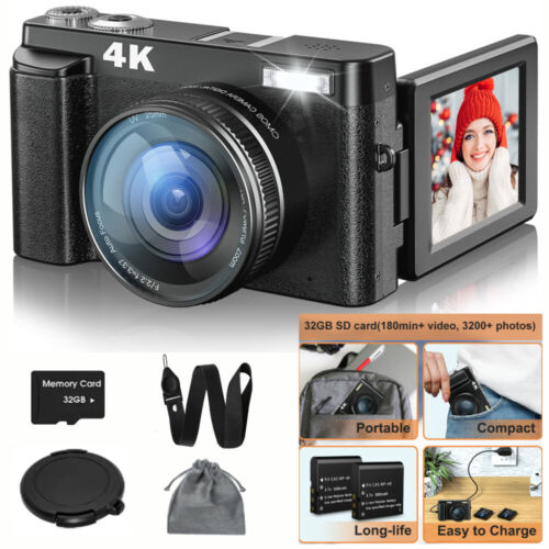 Digital Camera 4K 48MP 30FPS Autofocus Vlogging for YouTube w/ 32GB Memory Card - Picture 1 of 8