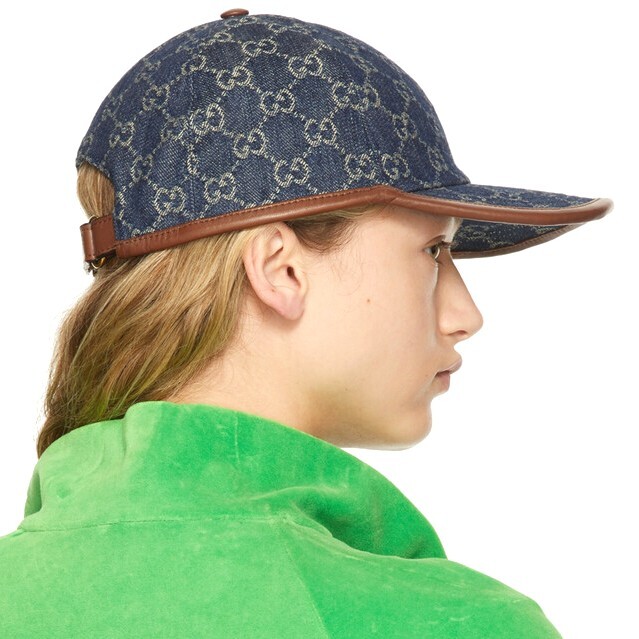 NEW GUCCI GG Monogram Denim Leather Trim Baseball Cap Hat