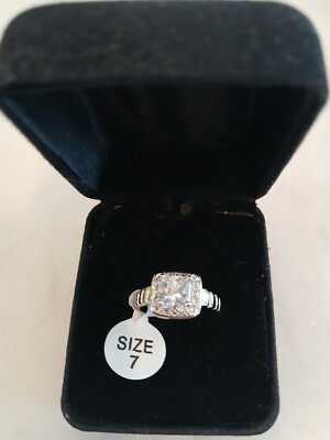 Ring Bomb Ladies Silver Square Cut Crystal Halo Ring 7