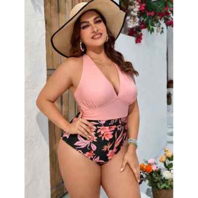 Sexy Damen Badeanzug Einteiler Blumendruck Plus Size Sportlich Elegant