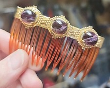 kirks folly Vtg Gold Plated Hair Comb W/ Purple Gems