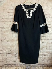 NEW $149 Talbots Tunic Midi Dress 9 Black Pencil Embroidery Trim Bell Sleeve