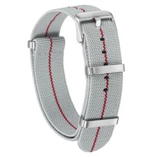 Elastic Nylon Watch Band 20mm Waterproof One-Piece Watch Strap, Light Grey/Red