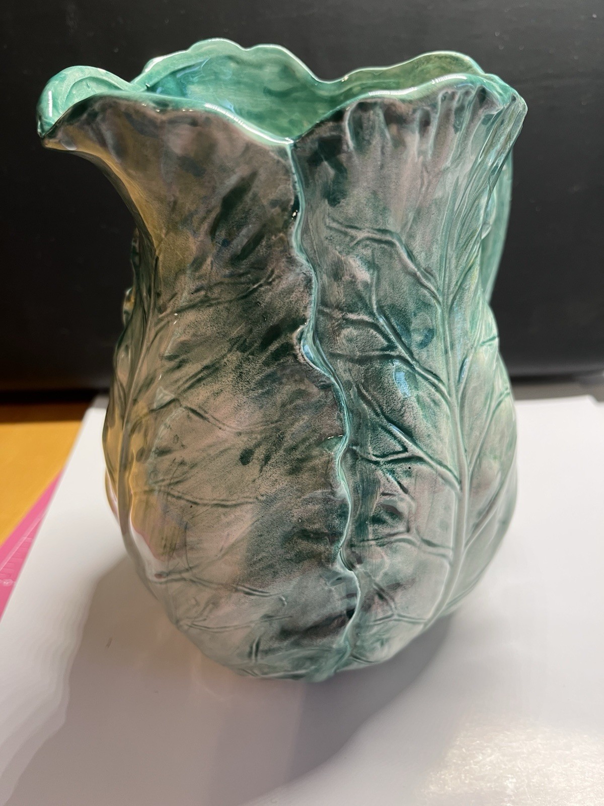 Vintage Cabbage/Lettuce Green Majolica Water Pitcher The Haldon Group Japan 1985