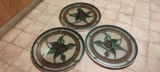 Rare Set 3 Vintage Art Deco Stained Glass Porthole Windows - 1930s Rose Design