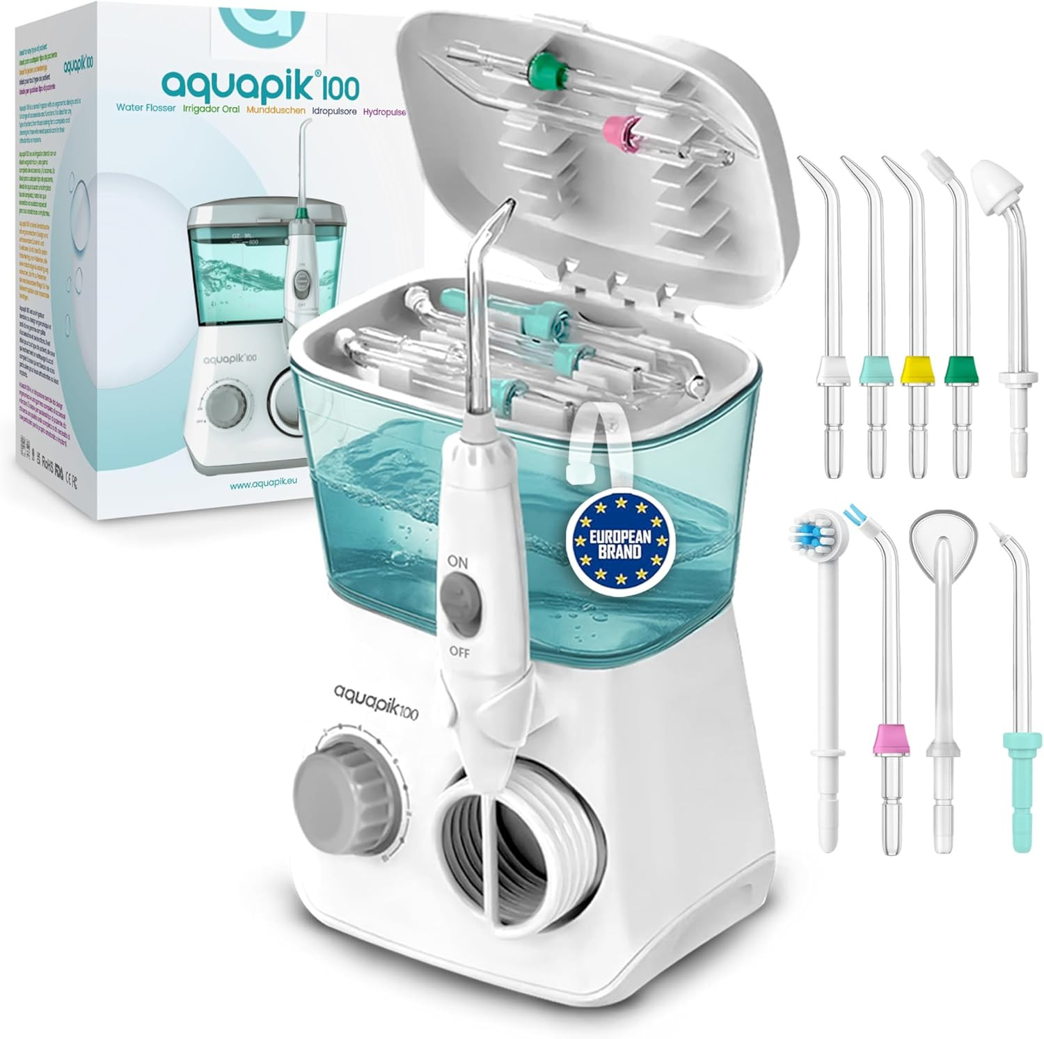 Aquapik 100 Water Flosser Professionale: Igiene Orale al Top con 9 Punte