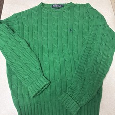 Ralph Lauren Polo 100 cotton vtg cable knit sweater preppy green sz L EUC
