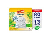 Glad ForceFlex Tall Kitchen Drawstring Trash Bags, 13 Gallon, 80 Count