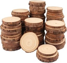 70 PCS 3-4 Inch Natural Wood Slices, Unfinished Pine Wood Circles with Barks for