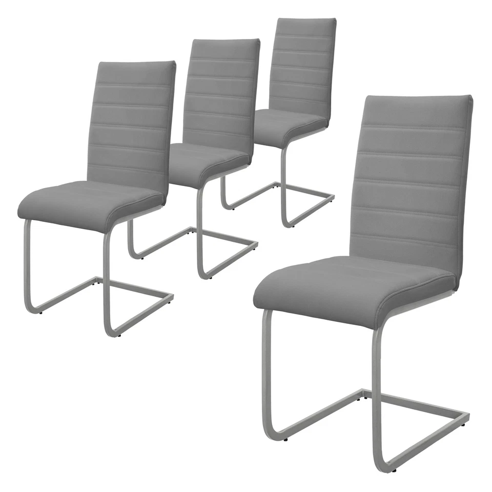 4x Chaises cantilever gris en simili rembourré ergonomique pour salle à manger - Photo 1/4