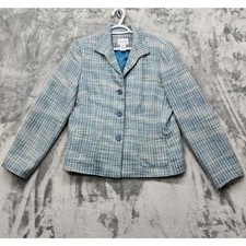 Vintage Jaclyn Smith Jacket Womens 12 Blue Tan Brown Tweed Blazer Pockets Preppy