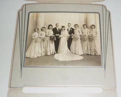 Vintage Wedding Photograph (1940's-50's) Bride & Groom w/ Wedding Party