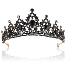 Black Crown, Gothic Baroque Crowns for Women Girls, Vintage Black Tiara for Wom