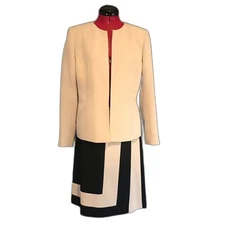 Le Suit Black & Beige Skirt Suit Petite Size 10P Blazer & Skirt 2-Piece Set