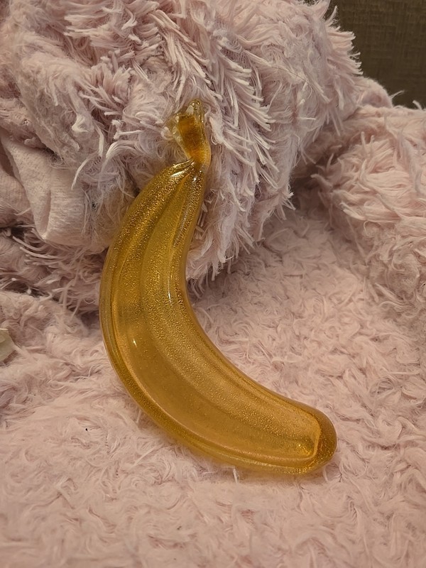 Hand Blown Art Glass Single Banana With Gold Specks.