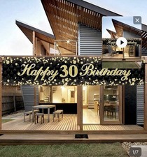 2 Packets 30th Birthday Polyester Banner Black Gold Decorations