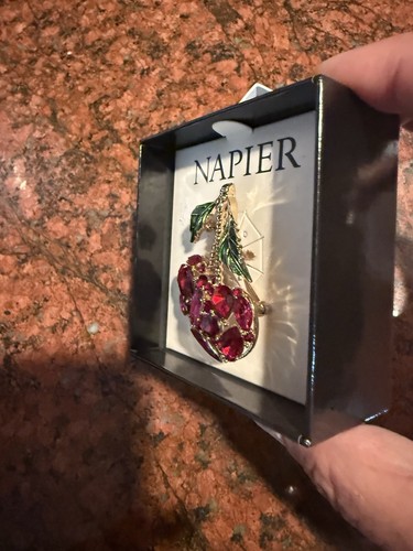 Napier cherries 2” brooch red rhinestone lapel pin fashion jewelry new - Picture 4 of 7