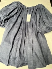 NWT Worth Collective Cassidy Linen Dress Off Shoulder Mini Dress In Denim M