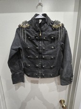 Chaqueta de mezclilla para mujer negra/lavada ácida militar Tempo Paris talla pequeña