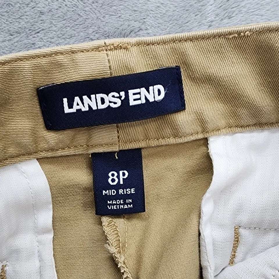 Lands End Shorts Womens 8P Tan Khaki Mid Rise Chino Stretch Cotton Preppy Summer - Image 3 of 4
