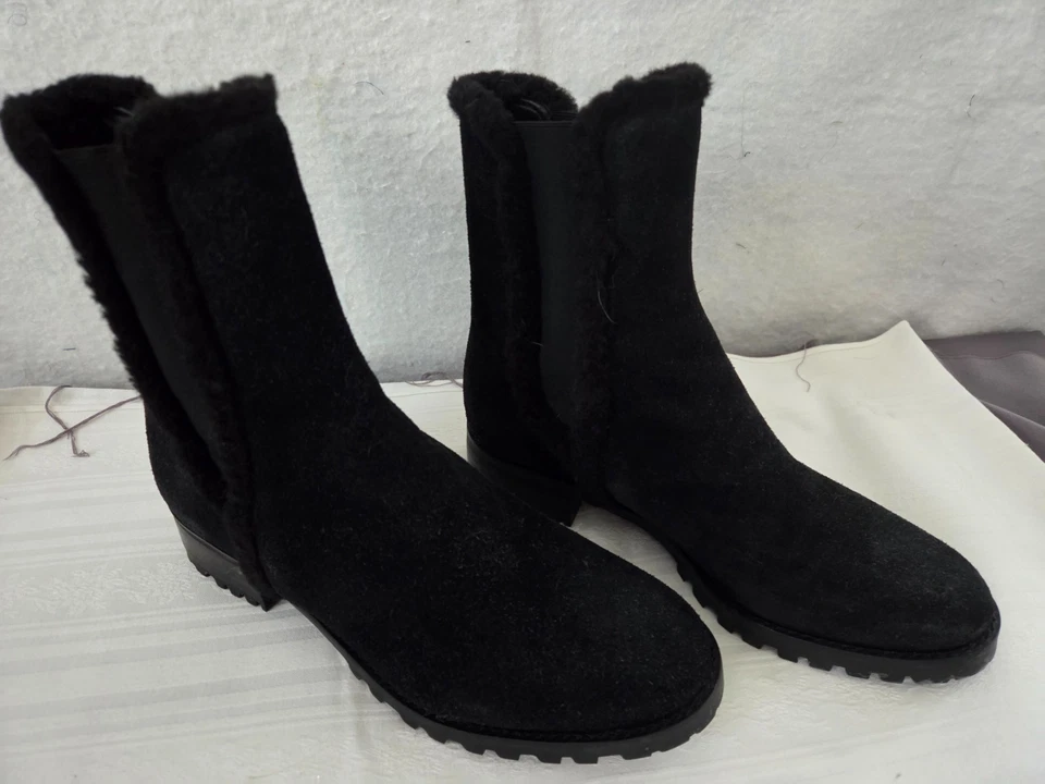 TALBOTS WOMENS "TISH" 100% LEATHER SHEARLING TRIM ANKLE BOOT BLACK SIZE 7. 5 - Image 2 of 4