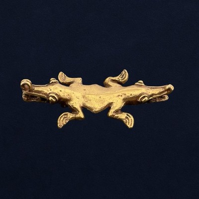 Vintage SIGNED   ALVA STUDIOS Reproduction Brass AZTEC ALLIGATOR GOD Brooch Pin