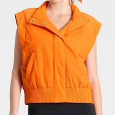 Joy Lab Womens Small Snap Front Game Day Cropped Vest Bright Orange Zip Pockets