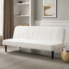 3 Seater Sofa Bed in White Bouclé Fabric – Modern Convertible Design Soft Cozy