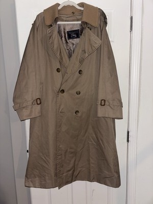 Vintage Burberrys Men's Beige Long Double-Breasted Trench Coat Wool Lined 