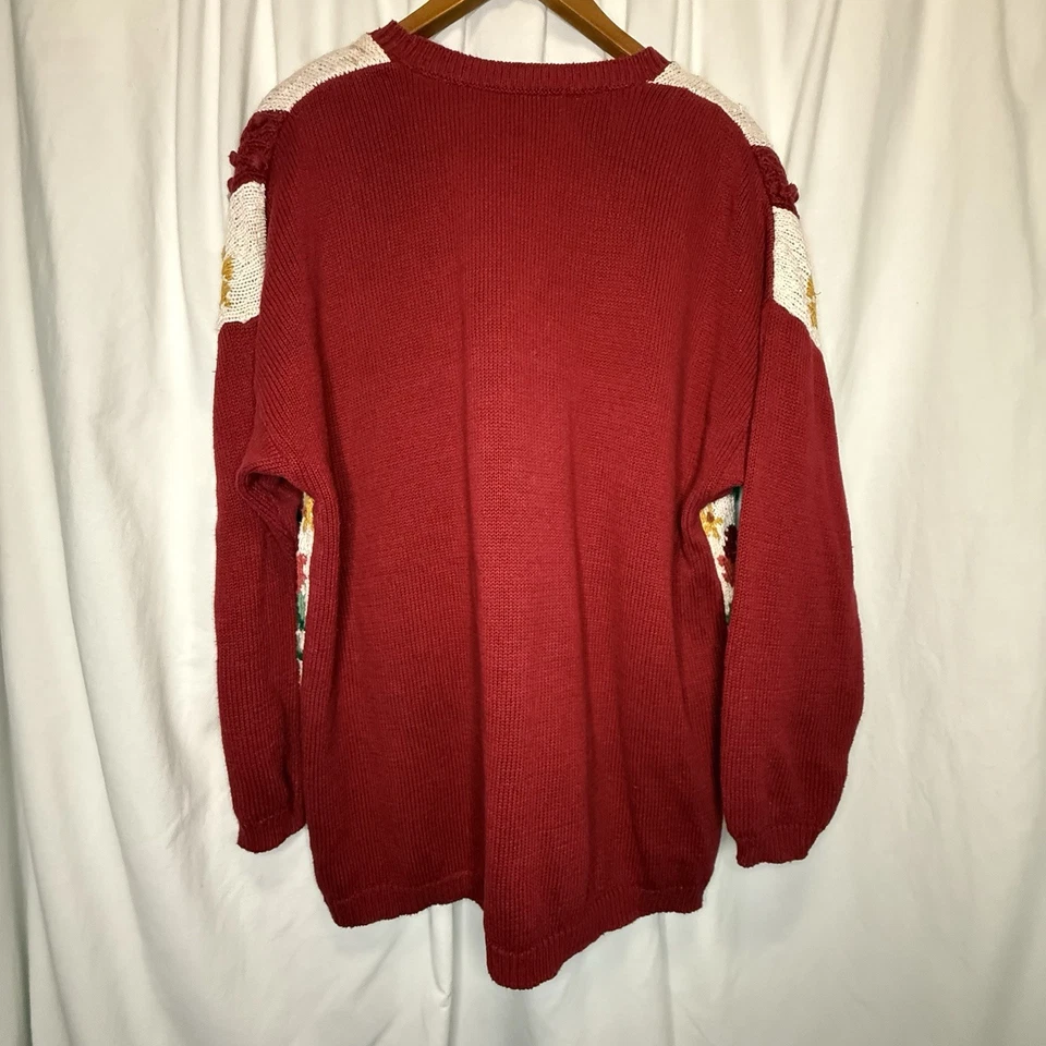 Cárdigan floral rojo/óxido Chaus para mujer botones suéter vintage Grandmacore Foto 2 de 4