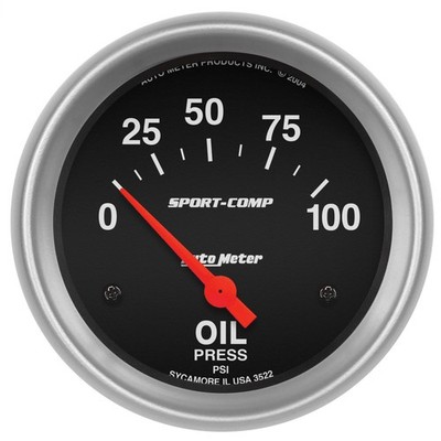 Autometer Sport-Comp Electrical Oil Pressure Gauge 2 5/8'' Dia Black Face 3522