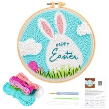 JSRQT Punch Needle Embroidery Starter Kits Beginner Rug Hooking Kit with blue