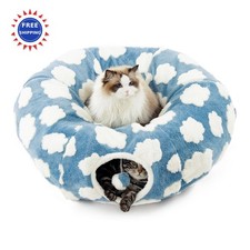 Lesure Cat Tunnel Bed for Indoor Cats - Cute Donut Toys Standard Cozy Clouds