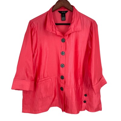 NEW NWT Ali Miles PL Petite Large Coral Pink Wearable Art Blouse Shirt Top