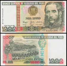 PERU 1000 1,000 INTIS 1988 P 136 UNC