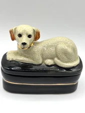 Takahashi Porcelain Hand Painted  Trinket Box Adorned with Dog on Lid