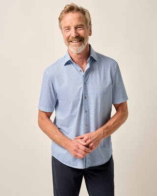 johnnie-O Short Sleeve Hangin' Out Knit Button Down Shirt - Waylan Maliblu Size