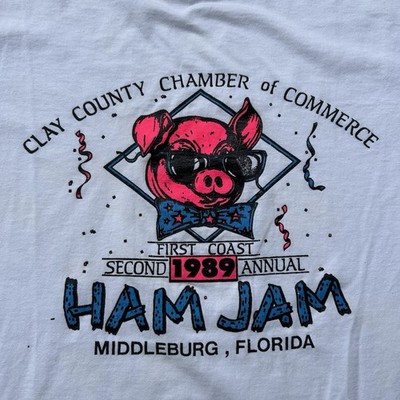 Vintage 1989 HAM JAM Single-Stitch Tshirt Size L BBQ Music Festival Florida READ