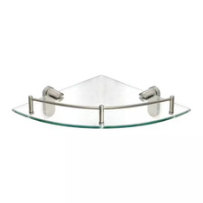 Oval 10.5 In. X 10.5 In. Glass Corner Shelf with Pre-Installed Rail in Satin Nic