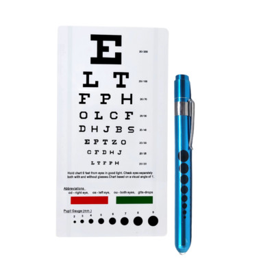 Snellen Eye Chart with Pocket Penlight Pupil Gauge Aluminum Medical Diagnostic