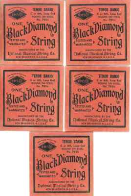 FIVE VINTAGE BLACK DIAMOND TENOR BANJO STRINGS 4TH OR C LOOP END STEEL  LOT# 917
