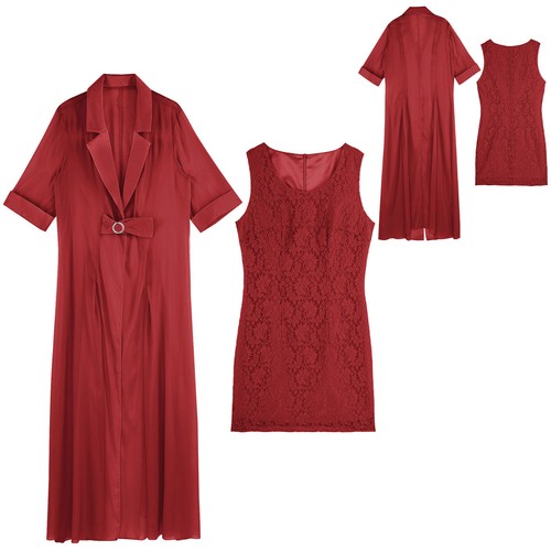 Set donna taglie forti abito set risvolto sera trasparente matrimonio ospite outfit - Foto 54 di 87