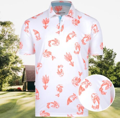 New Swannies Finn Coy White Orange Golf Polo Shirt Men’s Large