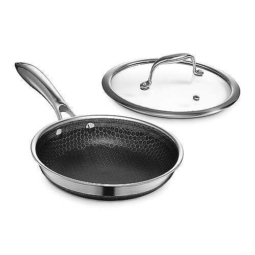 HexClad 8 Inch Hybrid Stainless Steel Cookware, Frying Pan with Cook Lid, Non