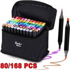 80-168pc Colouring Pens Dual Tip Markers Felt Tip Fine Broad Art Set Adults Kids