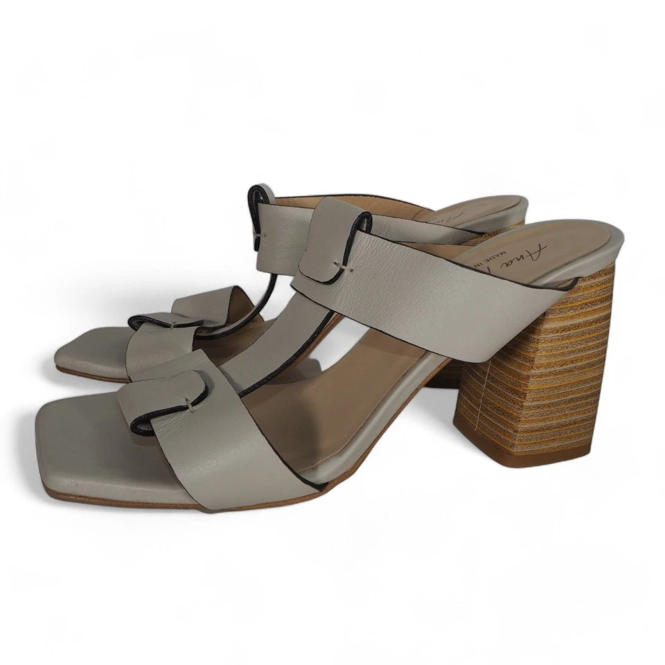 Sandalias de tacón de cuero con banda en T ANA PALMA crema para mujer 8/38 Foto 2 de 4