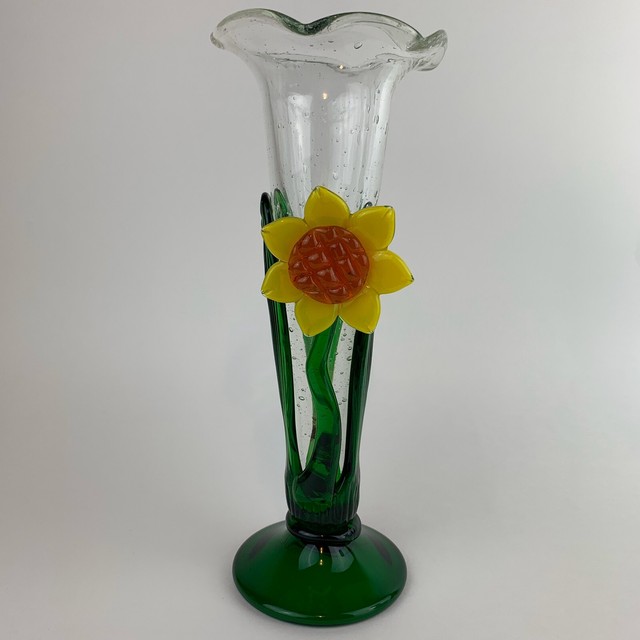 Handmade Blown Glass Flower Bud Vase Sunflower And Stems 10" Tall eBay