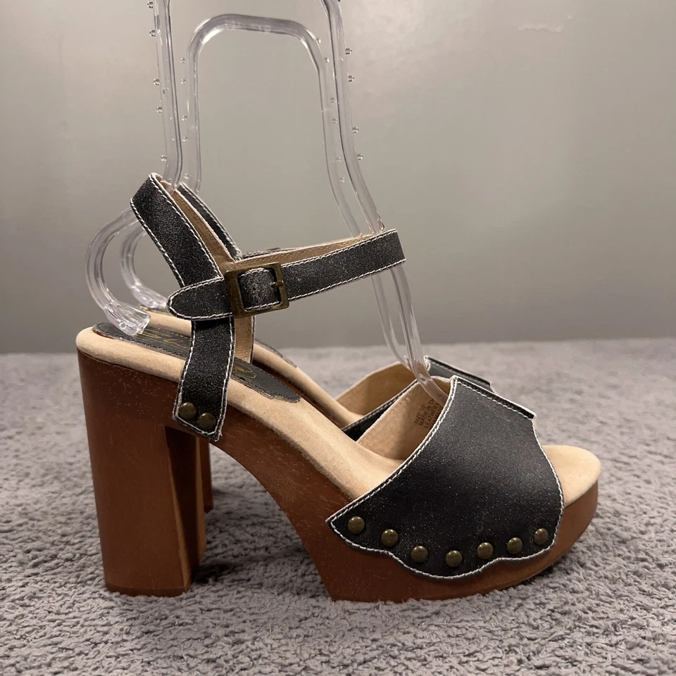 Sandalias Zueco Sbicca Nansa Mujer 10 Cuero Negro Madera Tachonado Y2K Tacón Plataforma Foto 2 de 4